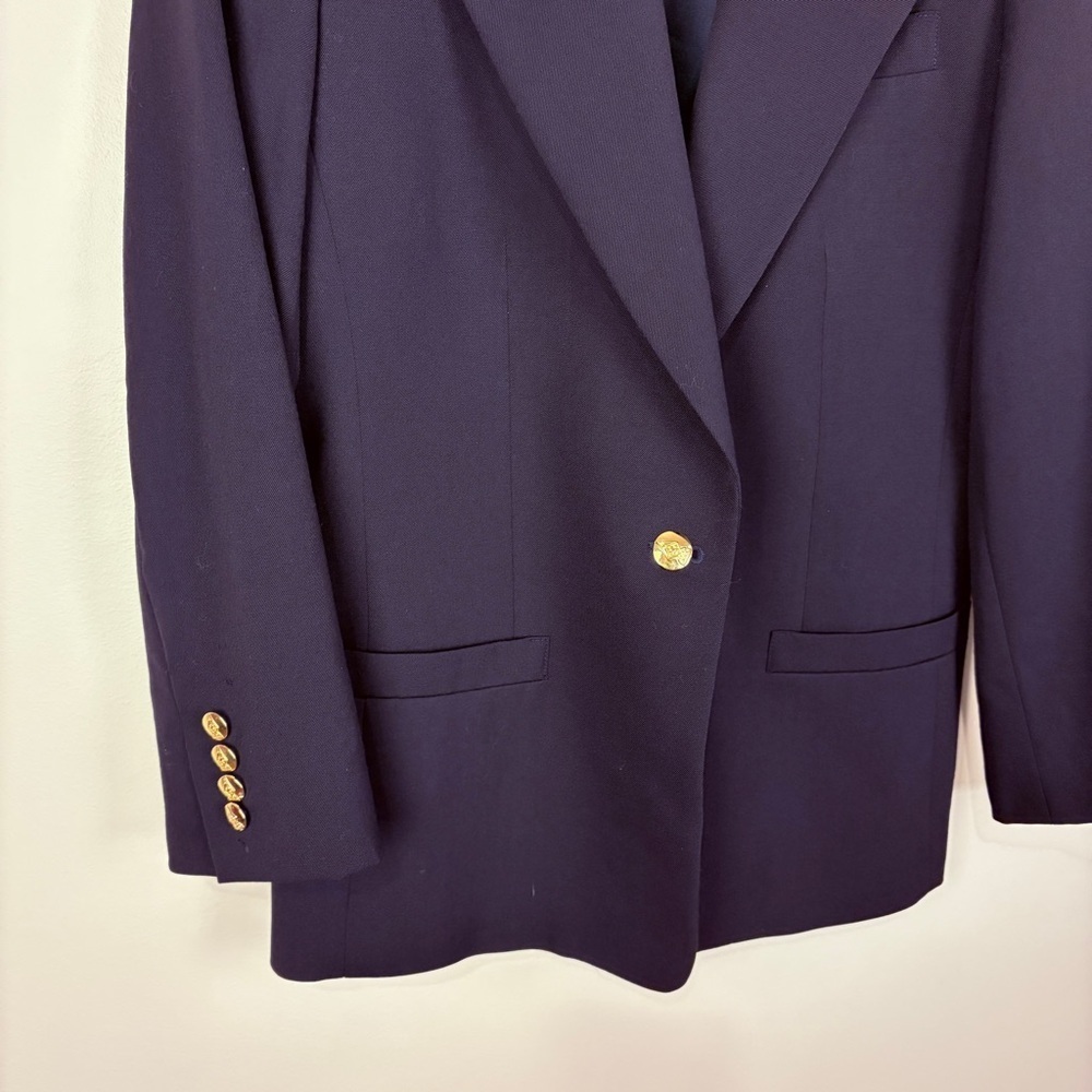 Austin Reed 100% Wool Navy Blazer Gold Buttons Old Money Quiet Luxury - Picture 2 of 11